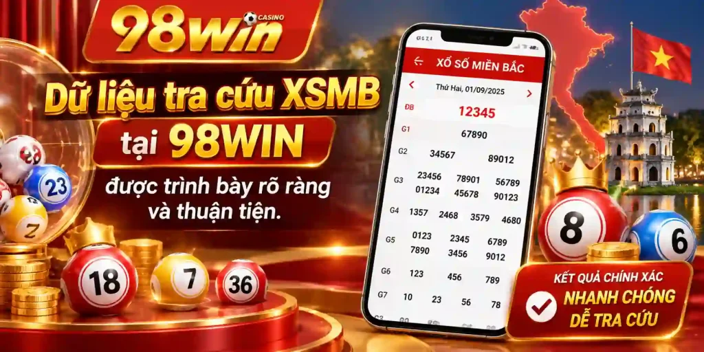 Dữ liệu tra cứu XSMB tại 98WIN được trình bày rõ ràng và thuận tiện.