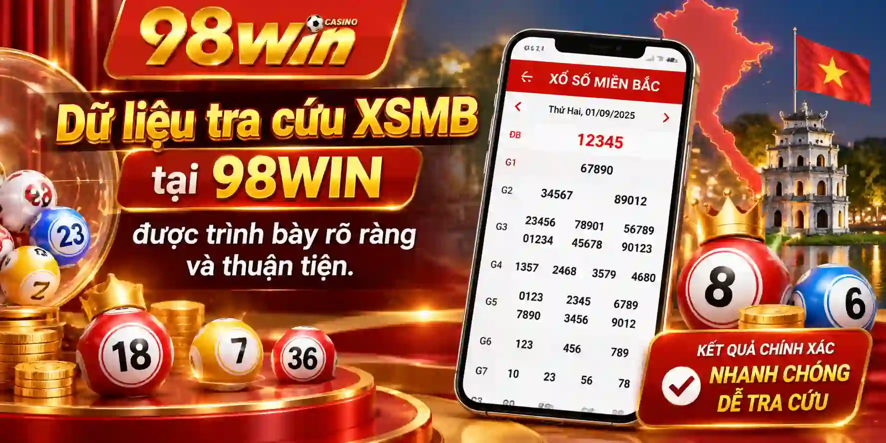 Dữ liệu tra cứu XSMB tại 98WIN được trình bày rõ ràng và thuận tiện.