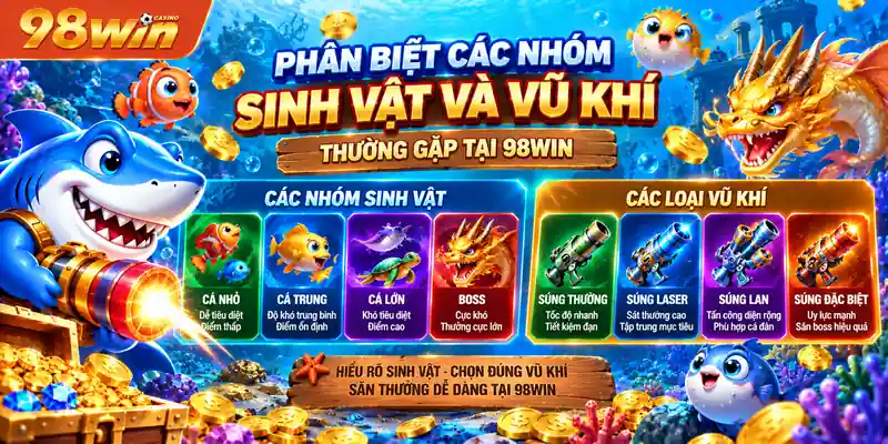 Phân biệt các nhóm sinh vật và vũ khí thường gặp tại 98WIN
