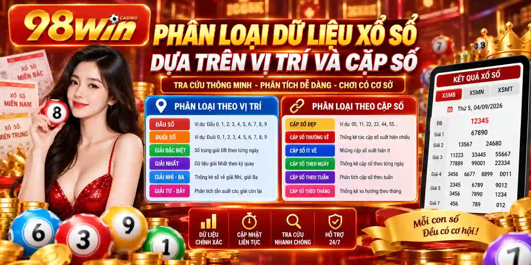 Phân loại dữ liệu xổ số dựa trên vị trí và cặp số